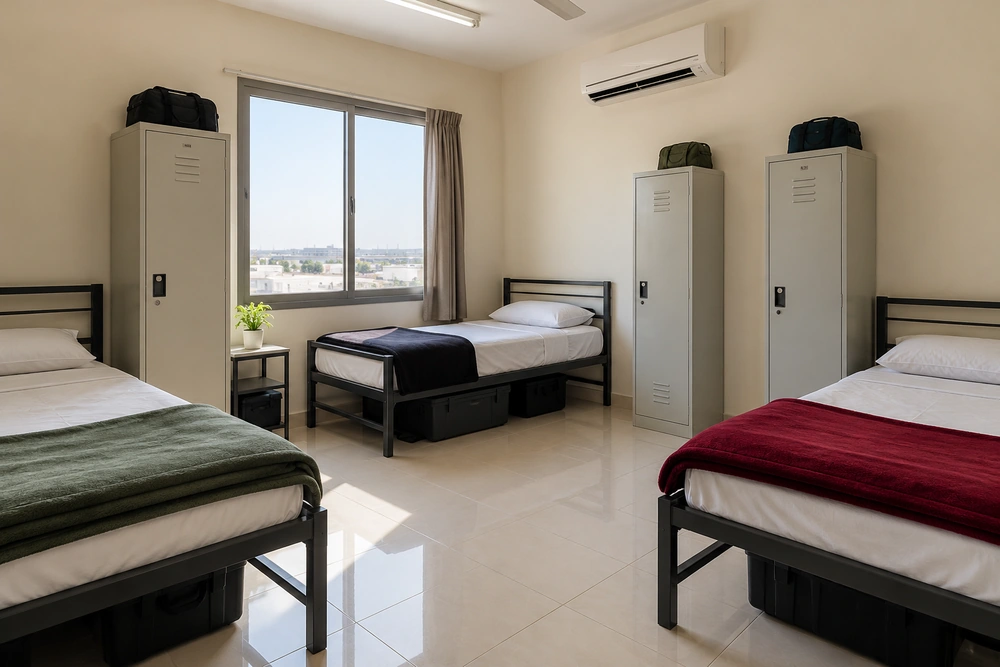 Clean, well-maintained shared workers’ accommodation